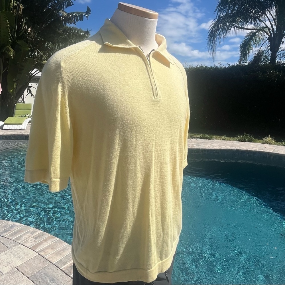 Raffi Linen Blend Light Yellow Polo Shirt Large